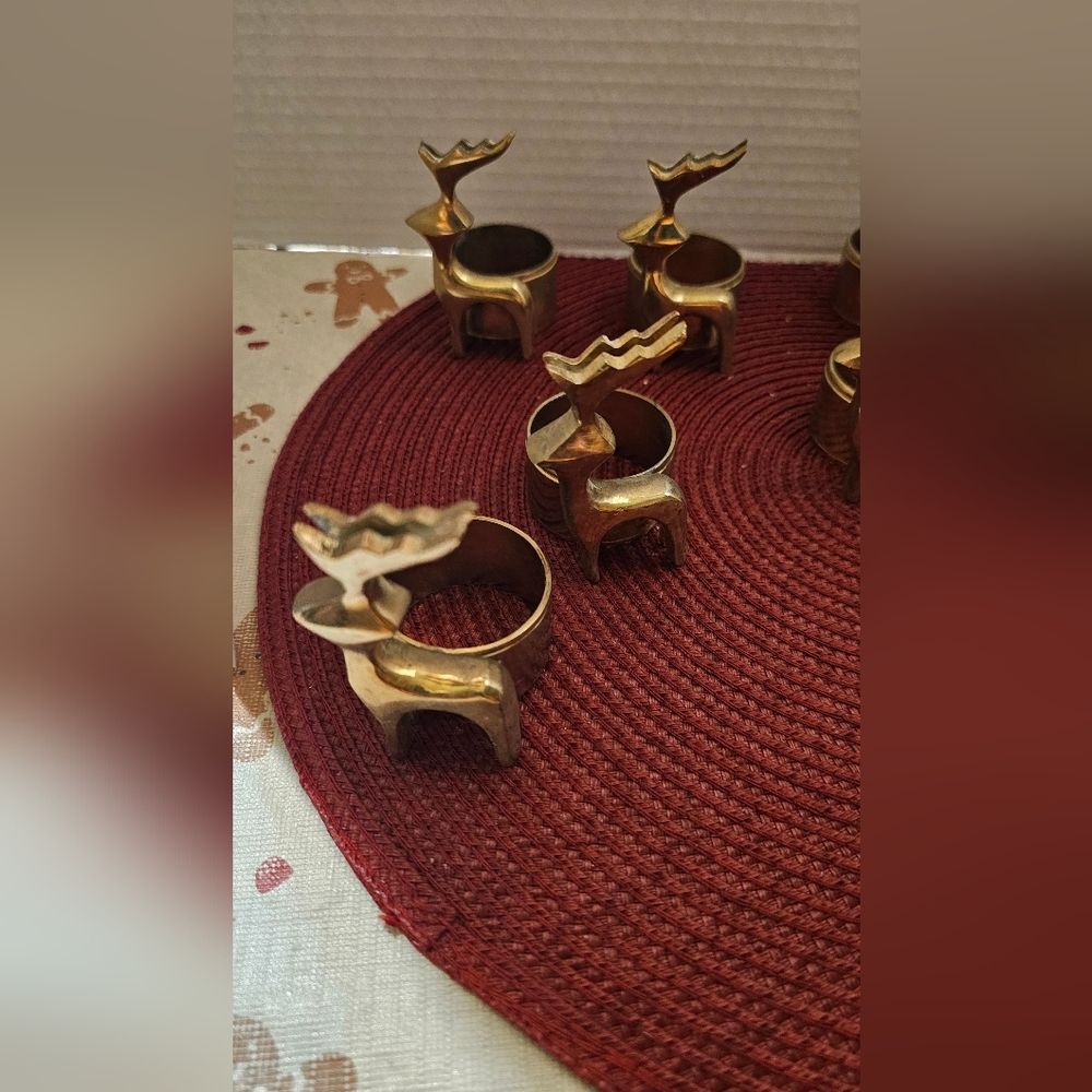 Brass Reindeer Napkin Rings Set Of 8